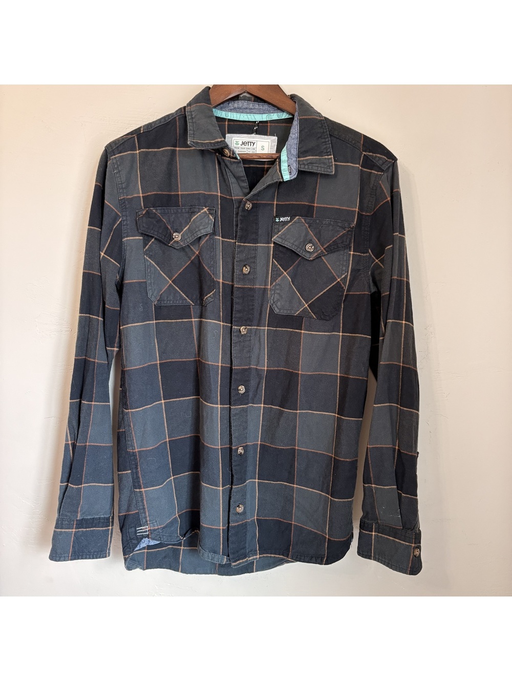 Jetty Men's Long Sleeve Plaid Button-Down Shirt - Black/Gray - Size Small